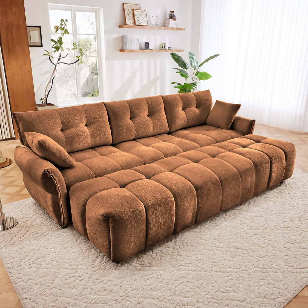 Sofa Set With Ottoman And Pillows, Textured, High Resilience Cushions