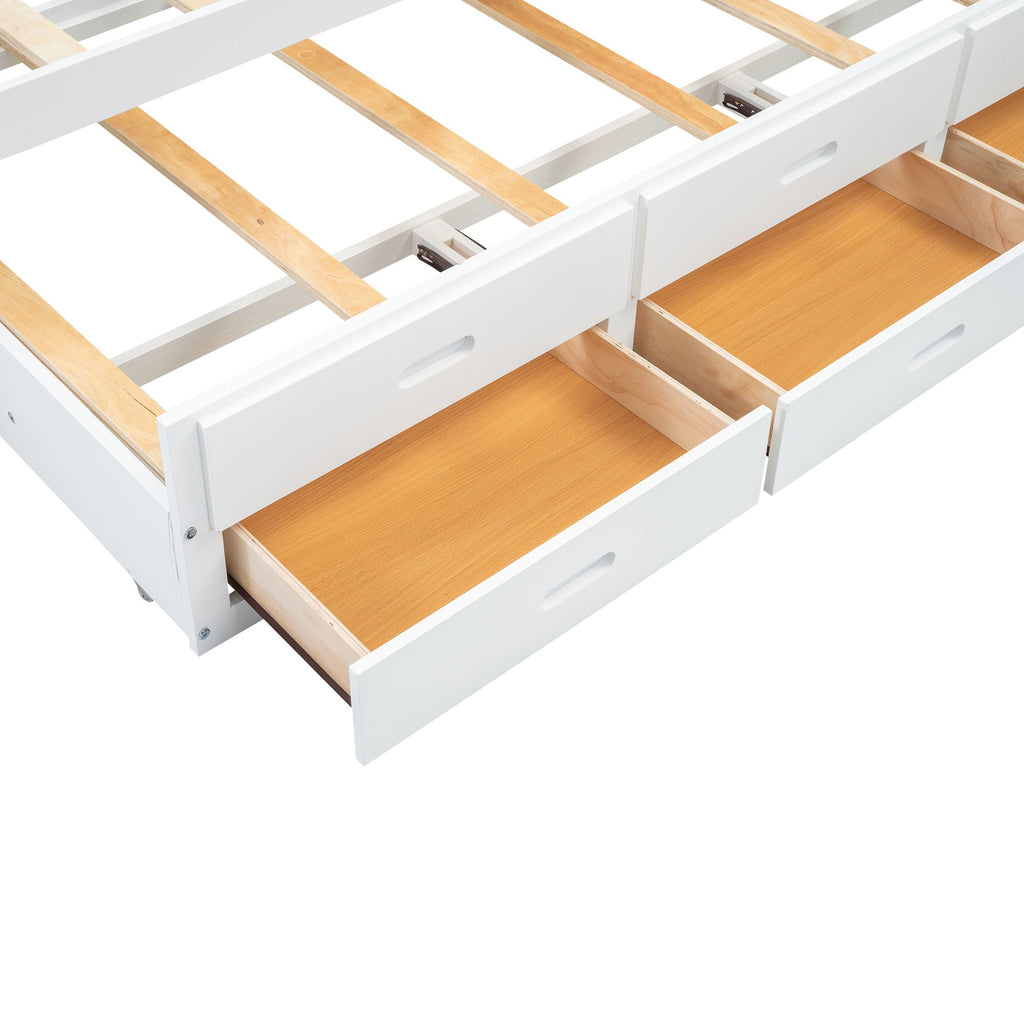 Full Size Platform Bed With Trundle, Drawers, USB Ports And Built In Shelves - White