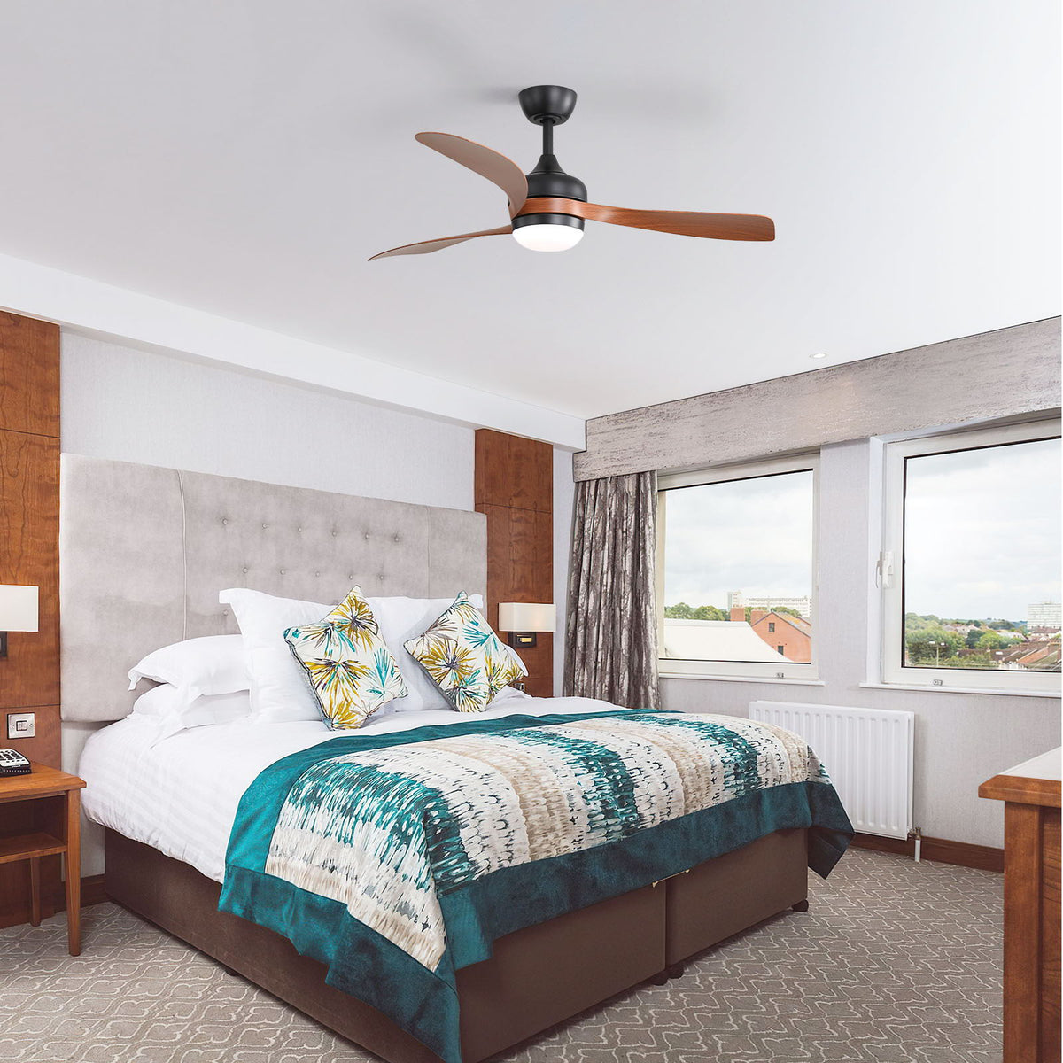 Ceiling Fan With 3 Blades, Remote Control, Reversible DC Motor, Noiseless Operation, 3 Downrods