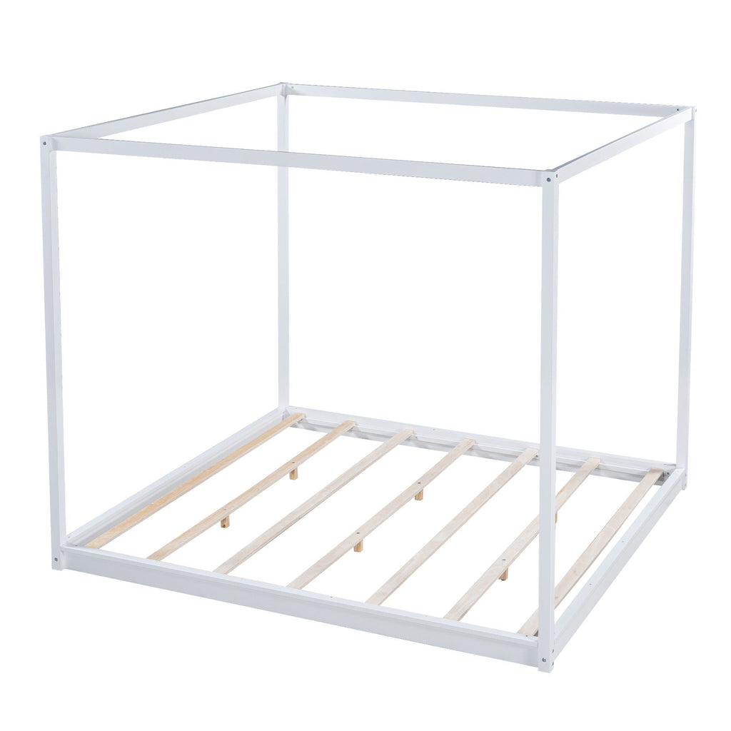 Wood Canopy Platform Bed With Support Legs And Airflow Slats