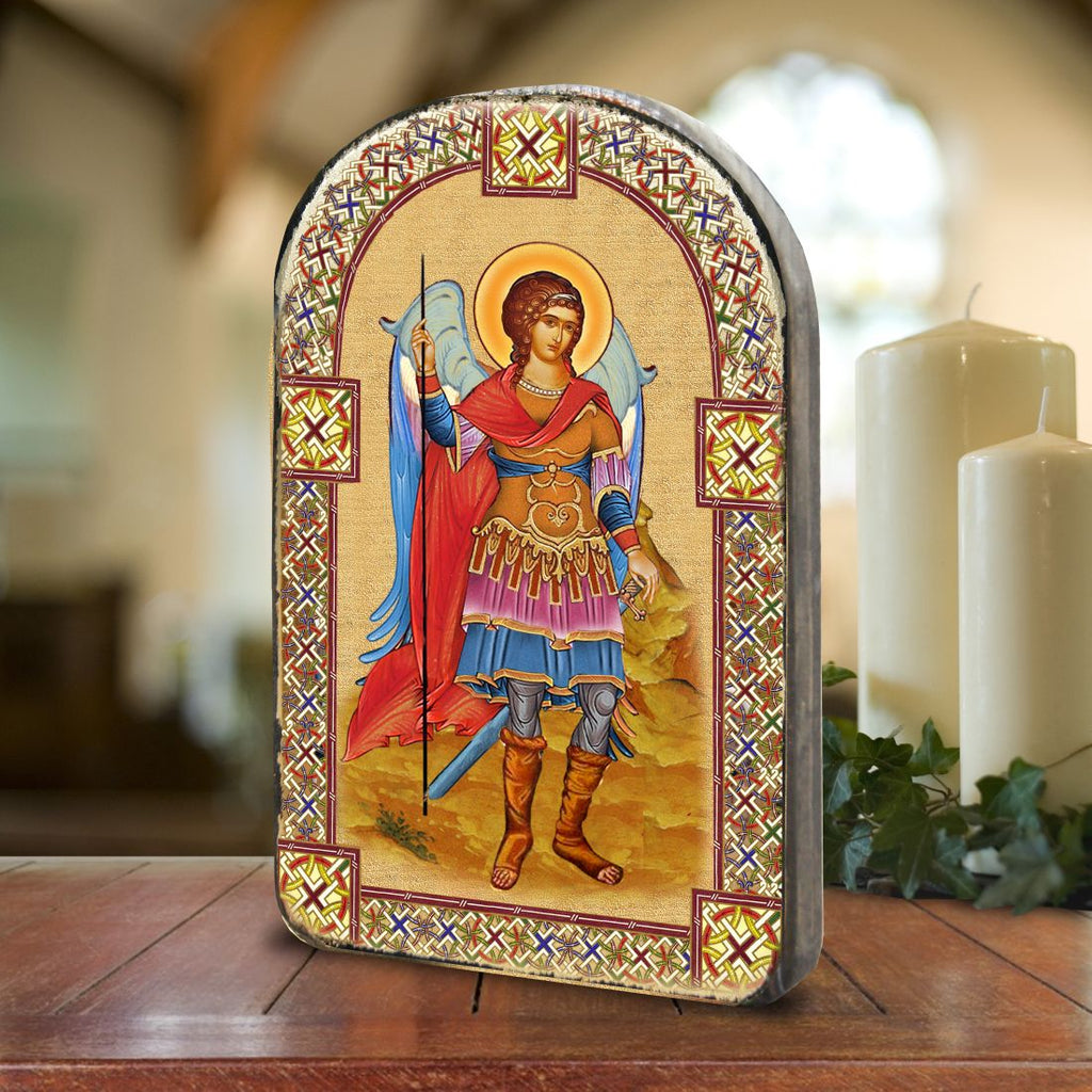 Saint Michael Archangel Wooden Gold Plated Religious Christian Sacred Icon - Inspirational Icon Decor - 86022