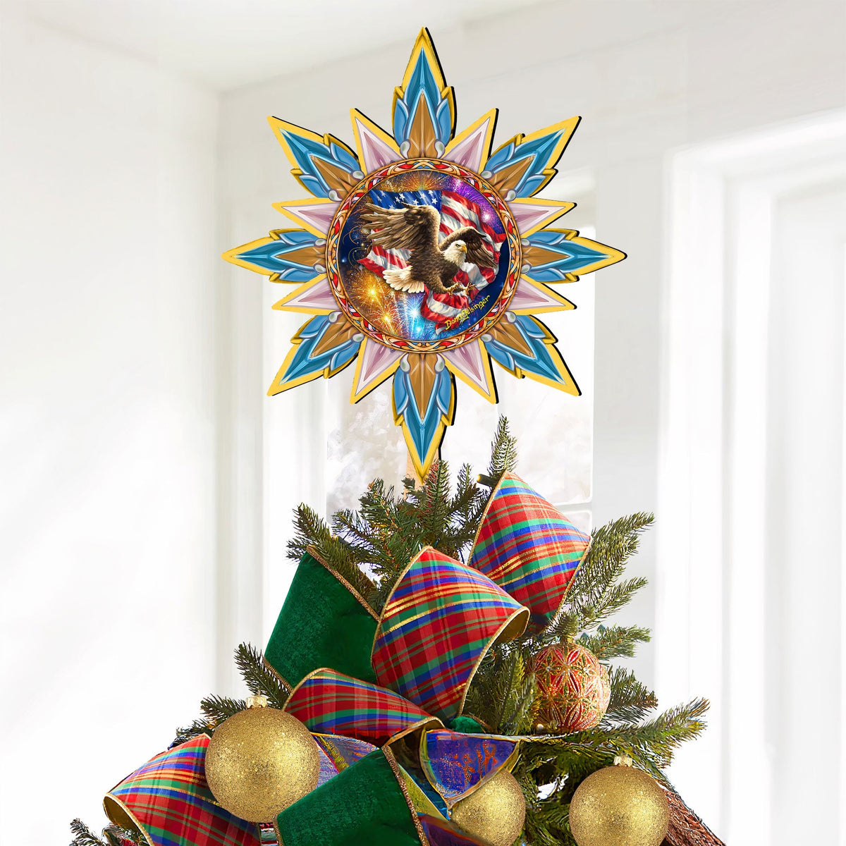 American Patriotic Eagle Tree Topper Wooden Decor by D. Gelsinger -Patriotic Holiday Decor - 89515-DG