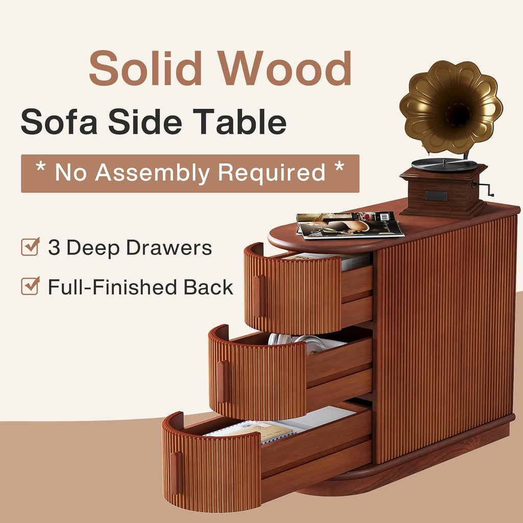 3 Drawer End Table, Semi Oval For Living Classic Accent Furniture - Walnut