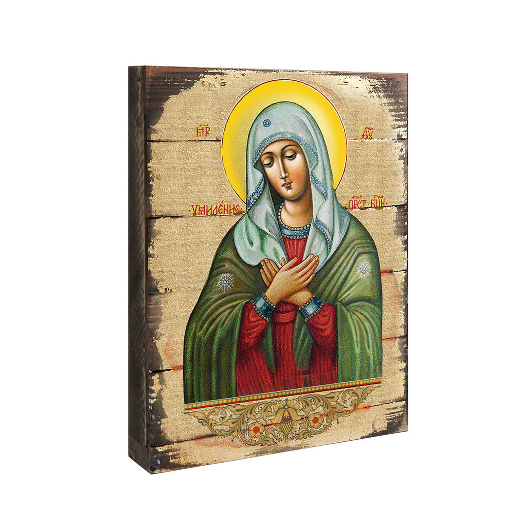 Tenderness Mother of God Wooden Gold Plated Religious Orthodox Sacred Icon - Inspirational Icon Decor - 85012
