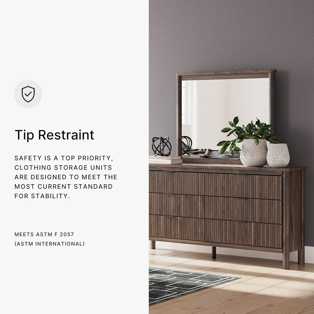 Signature Design by Ashley Cadmori Classic 6-Drawer Dresser and Mirror with Tipping Restraint Package, Dark Brown