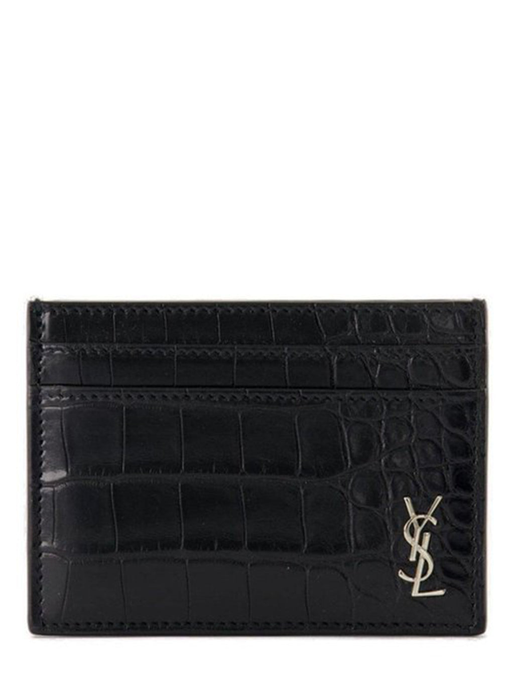 SAINT LAURENT Mini Alligator Leather Card Holder