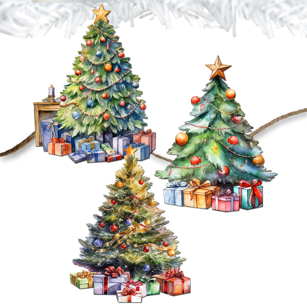 Christmas Tree Clip-On Eco Wood Decorative Ornaments Set of 3 by G. Debrekht - Christmas Decor - 8091044C-S3