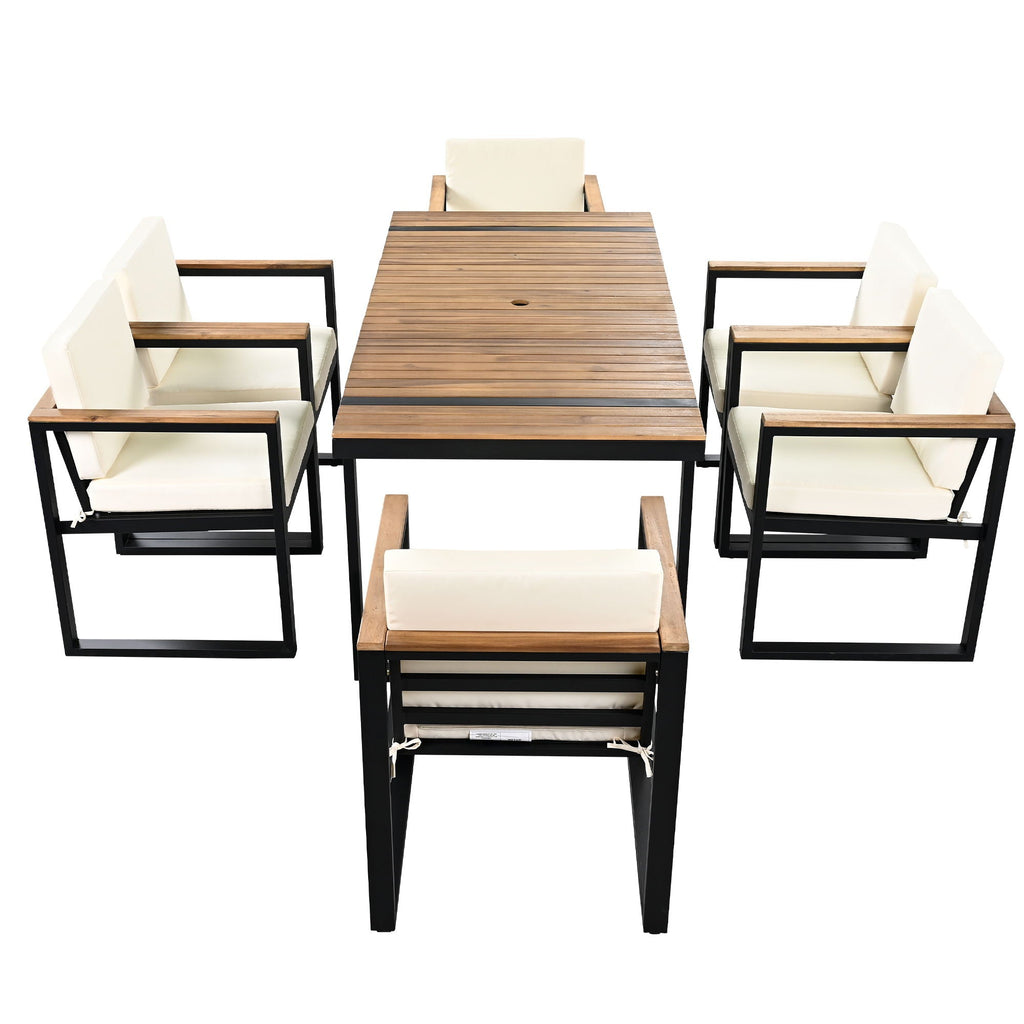 7 Pieces Outdoor Dining Set Patio Dining Table And Chair Set With And Removable Cushions For Patio
