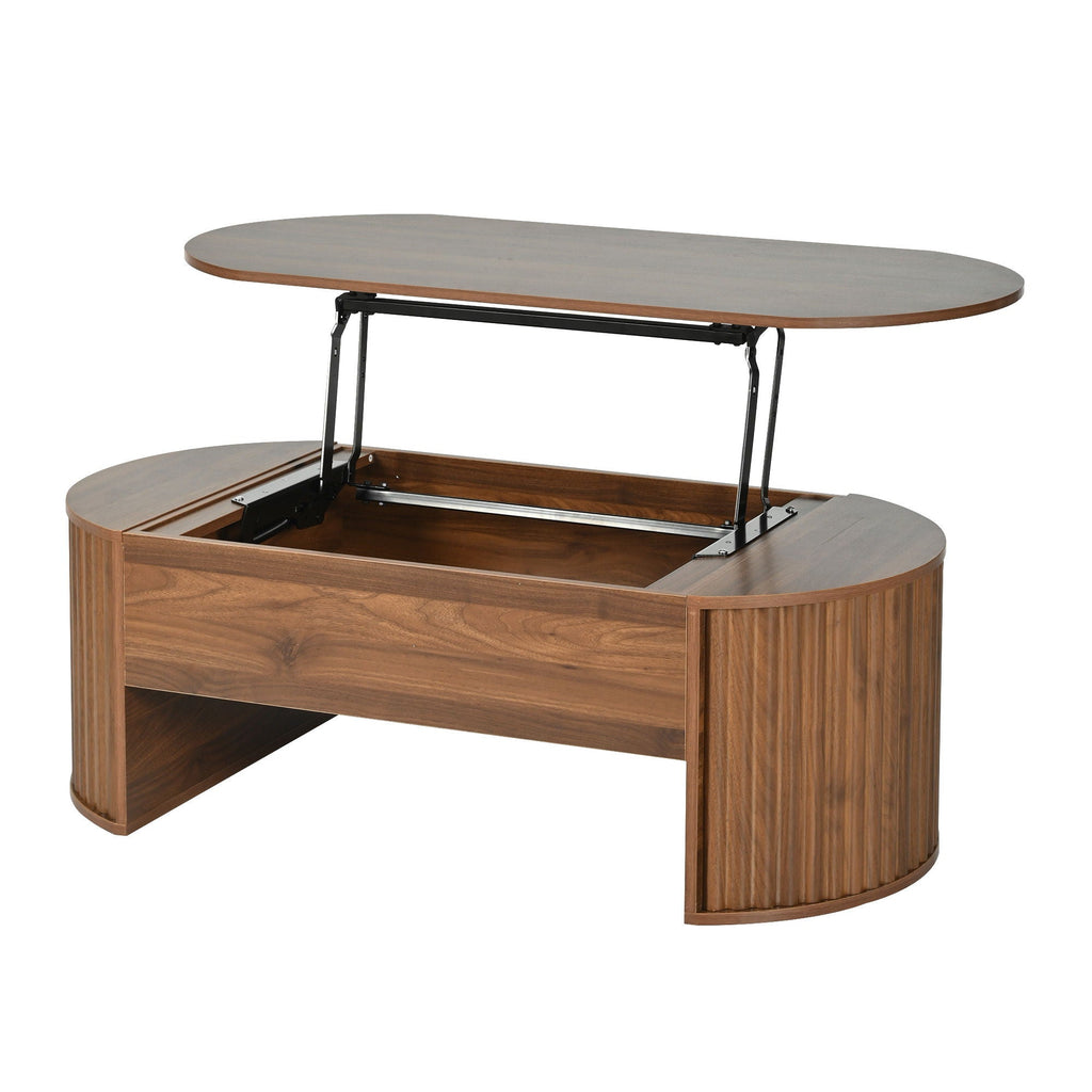 Lift Top Coffee Table With Hidden Compartment, Modern Oval Lift Tabletop For Home Living Room