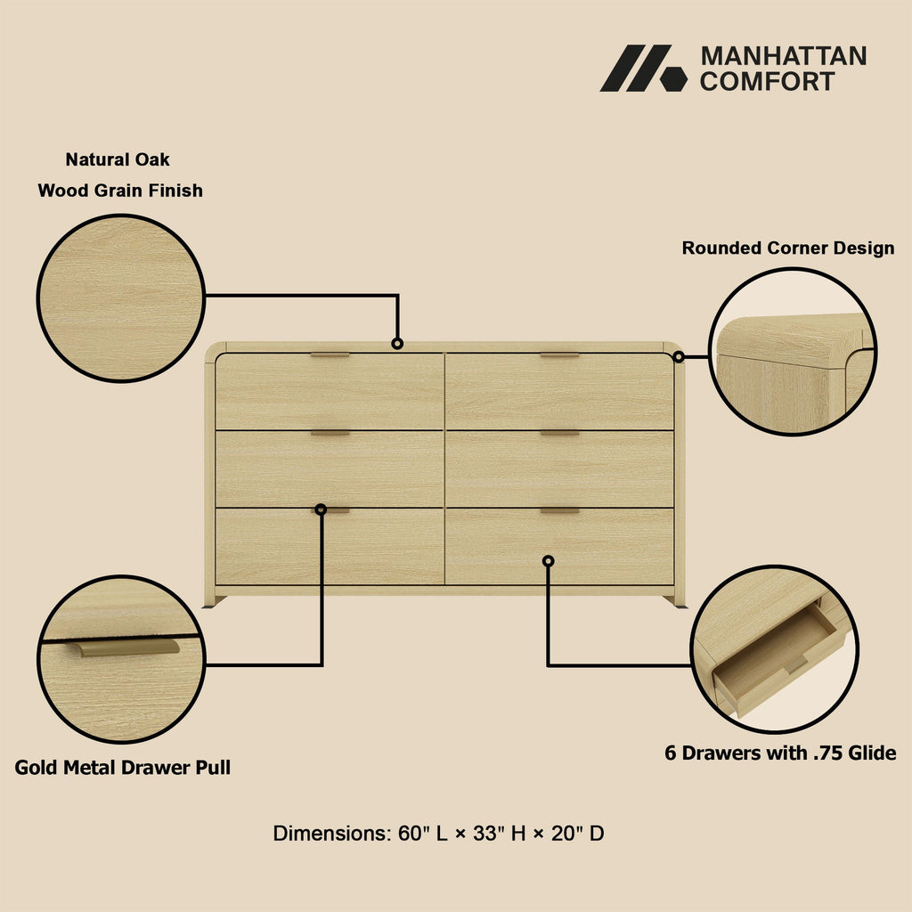 Grace - Double Dresser With 6 Drawers - Oak