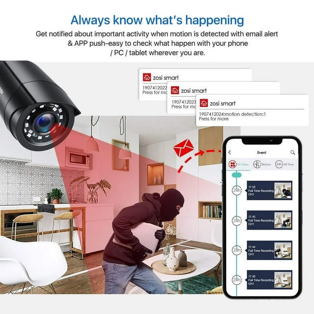 H.265+ 8CH 5MP Lite DVR 1080P Home Security Camera System Outdoor, 8Pcs 1080P 1920TVL Surveillance Weatherproof Bullet Cameras,80Ft IR Night Vision,Motion Alert,Remote Access(No HDD , Wired)