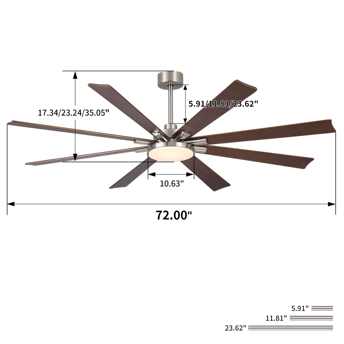 Large Ceiling Fan With Dimmable LED Light 8 Blades Remote Control, Reversible DC Motor