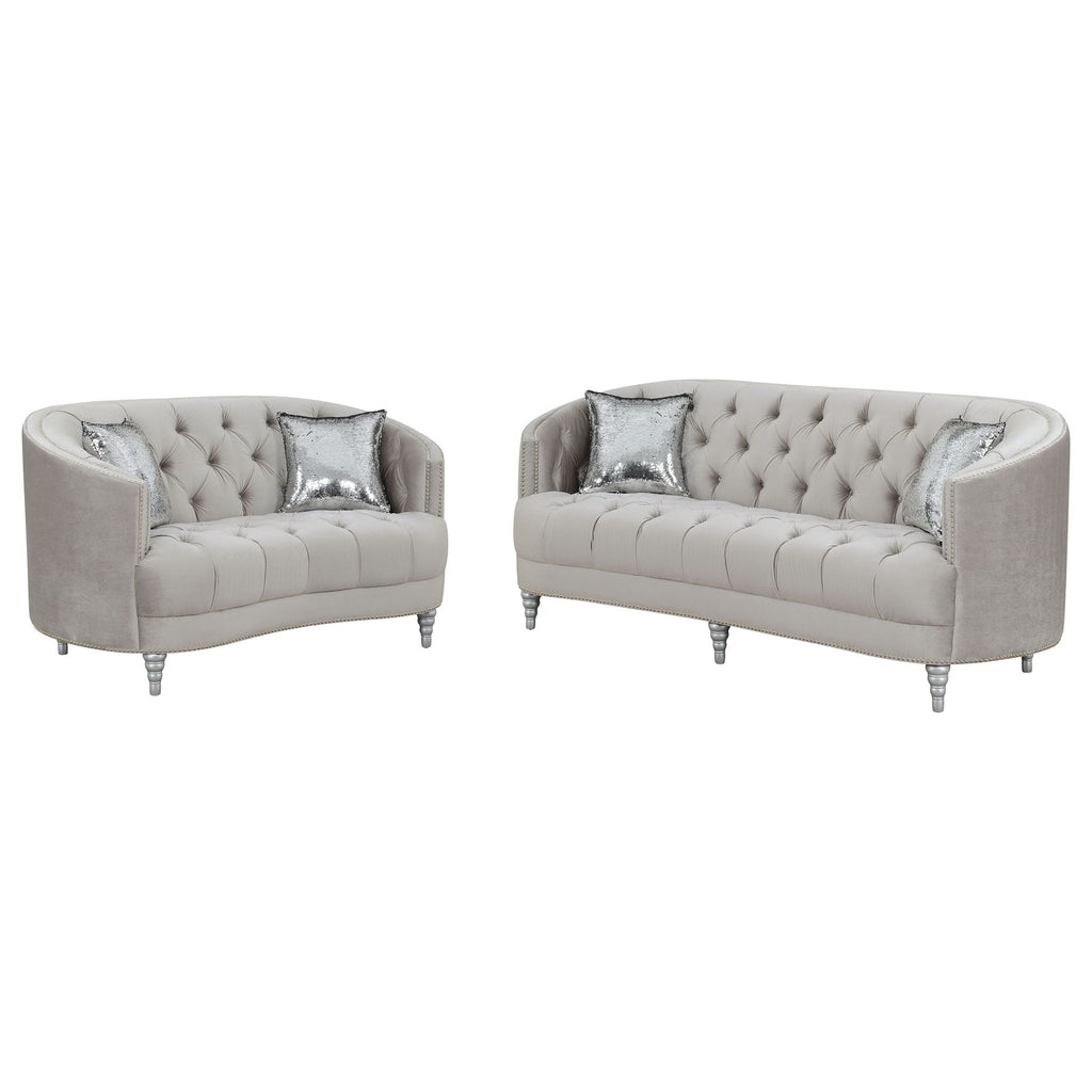 Elliston - 2 Piece Living Room Set With Upholstery Nailhead Trim - Gray