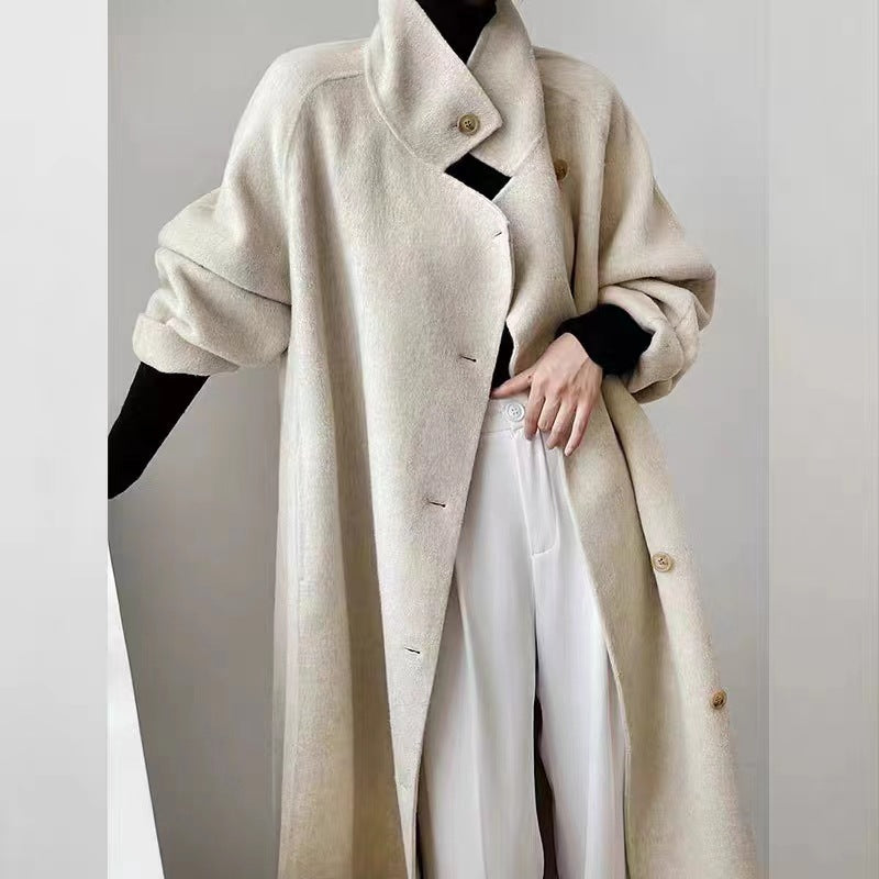 Loose-fitting Double-faced Cashmere Coat, Extra-thick Wool Overcoat