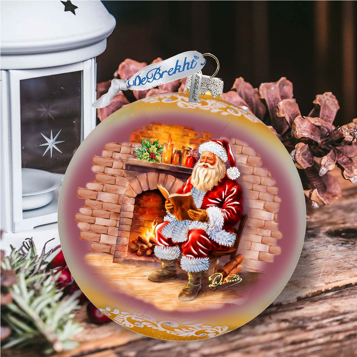 Chimney Side Storytime Lg Glass Ornament by G.Debrekht - Christmas Santa Snowman Decor - 73958