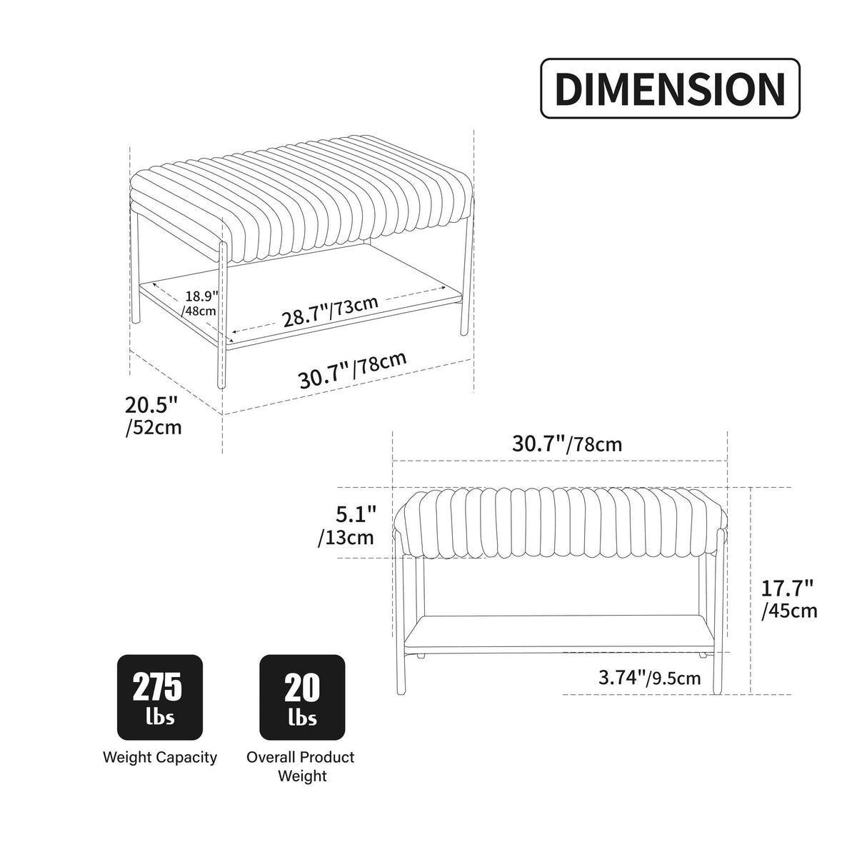 Upholstered Ottoman Coffee Table Foot Rest With Open Storage