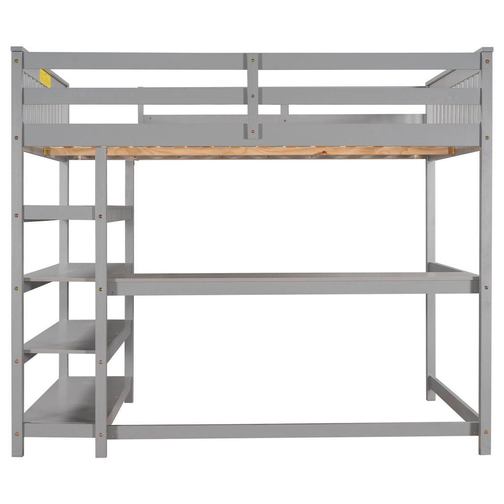 Loft Bed With Storage Shelves And Under Bed Desk