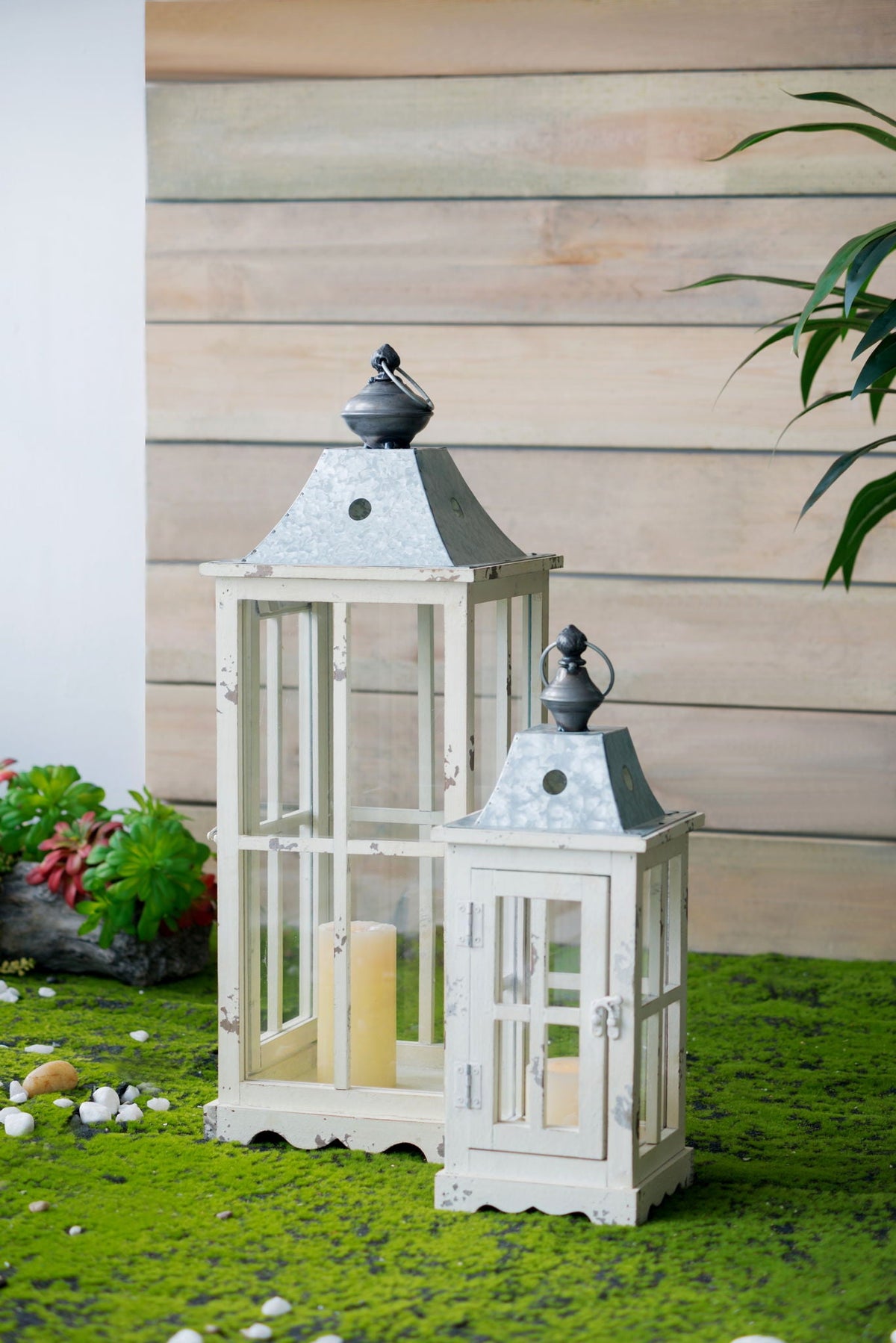 Wooden Candle Lantern Decorative, Hurricane Lantern Holder Decor For Indoor Outdoor, Home Garden - Ivory