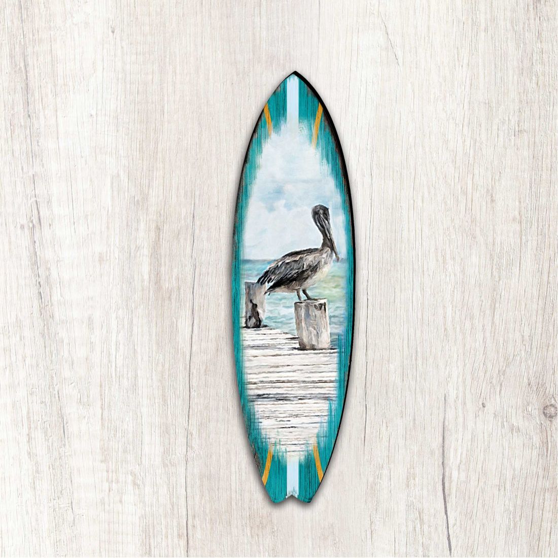 Pelican Surfboard Coastal Outdoor Décor Large Ornament by G. DeBrekht - Coastal Holiday Décor - 8490107MS