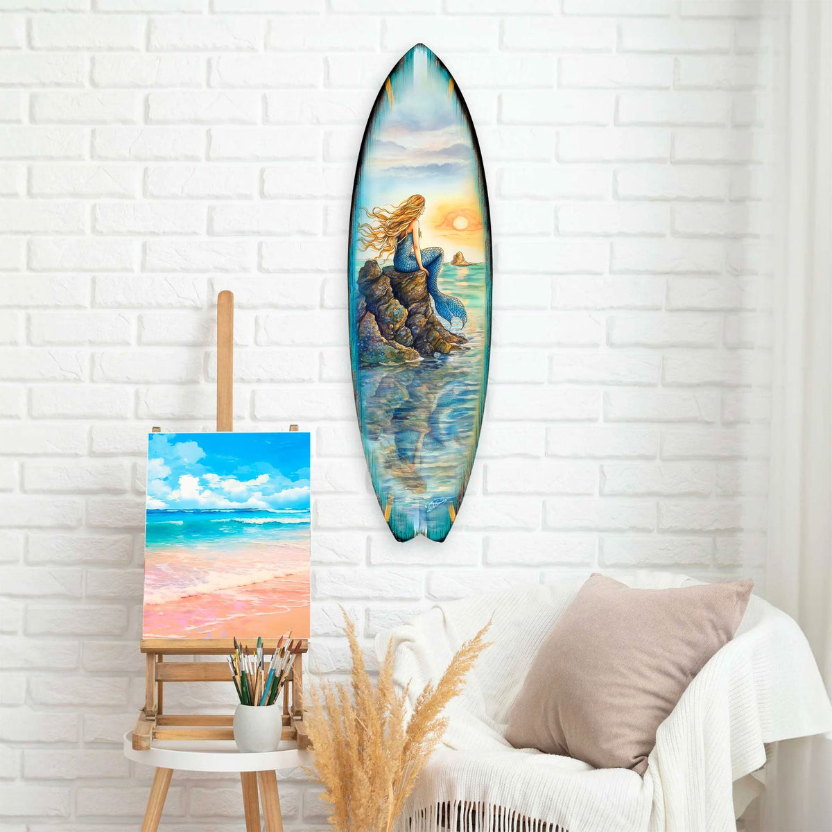 Mermaid Surfboard Wall Art– Handcrafted Coastal Decor - Surfboard Wall Decor for Beach House & Nautical Interiors - Coastal Wall Art by G. Debrekht - 8490141HS
