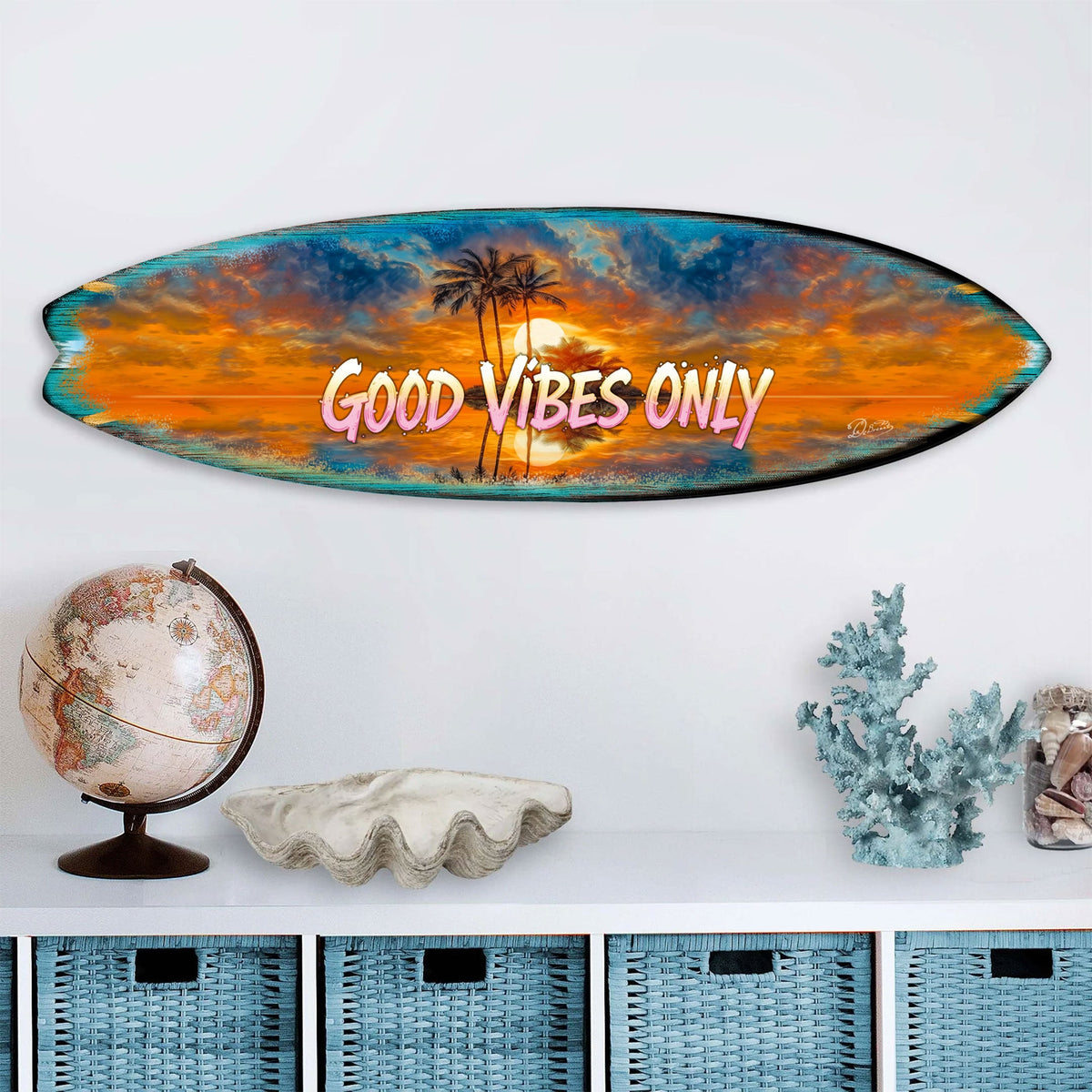 Good Vibes Only Surfboard Wall Art by G. DeBrekht – Handcrafted Coastal Decor for Beach House & Tropical Interiors – 8490145HS
