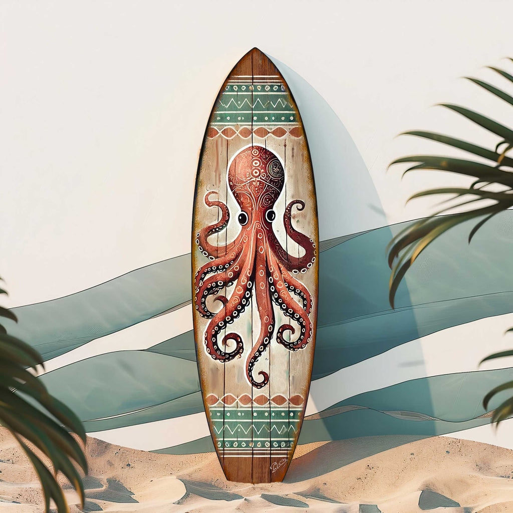 Octopus Surfboard Wall Art – Handcrafted Coastal Ocean Decor by G.DeBrekht – Nautical Wooden Sea Life Accent for Indoor & Outdoor – 8490152HS