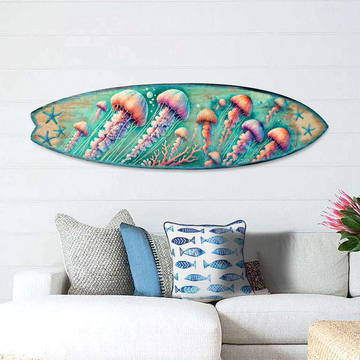 Jellyfish Surfboard Wall Art – Handcrafted Underwater Coastal Decor by G.DeBrekht – Ocean-Inspired Wooden Accent for Indoor & Outdoor – 8490153HS