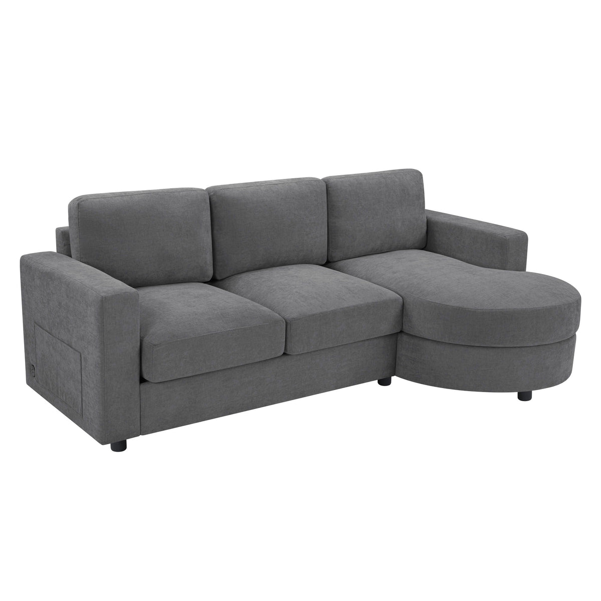 Modern L-Shaped Sectional Sofa With Curved Chaise, USB Ports, And Side Storage Pockets