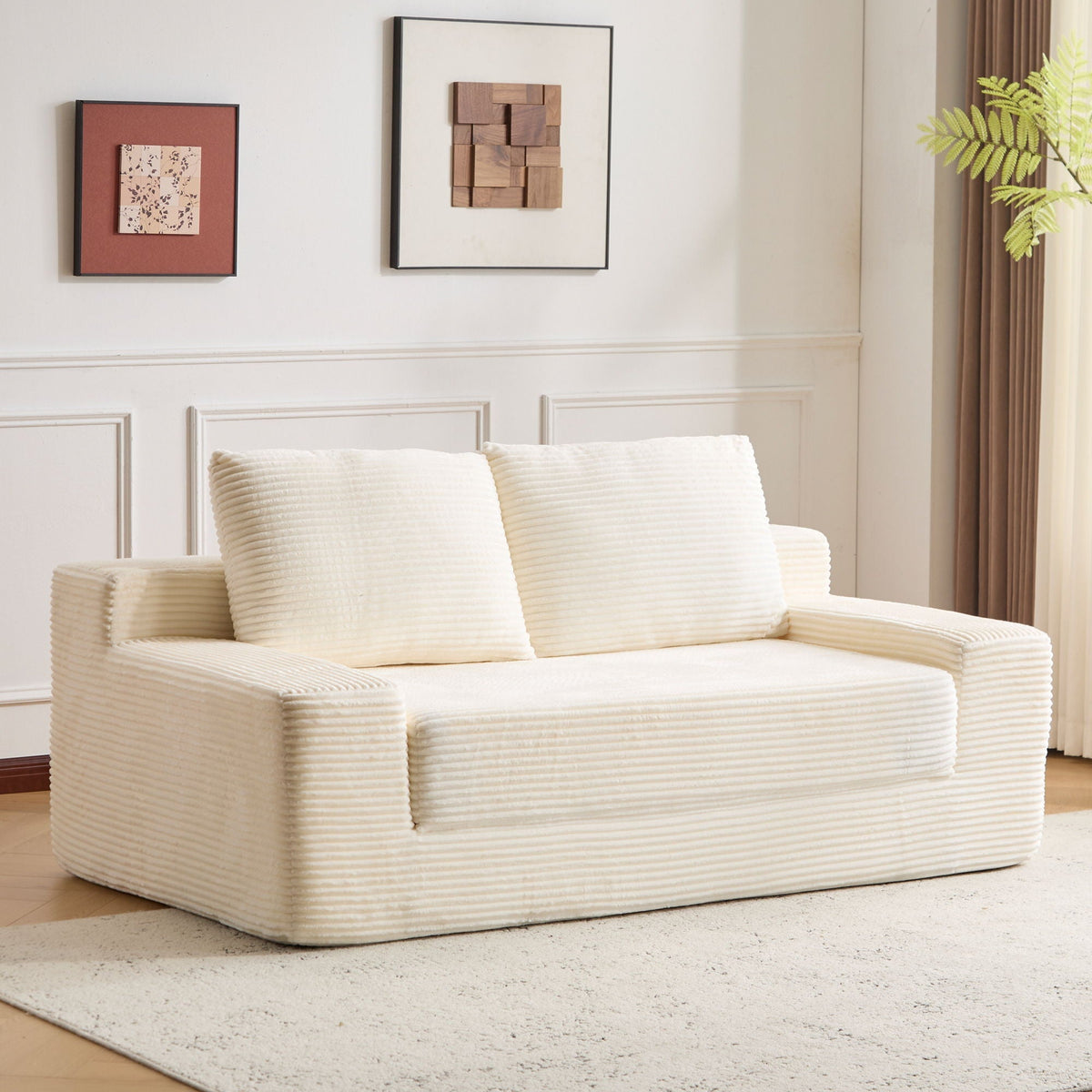 Comfortable Deep Seat Loveseat Sofa Bed, Reversible Cushion With Pillows