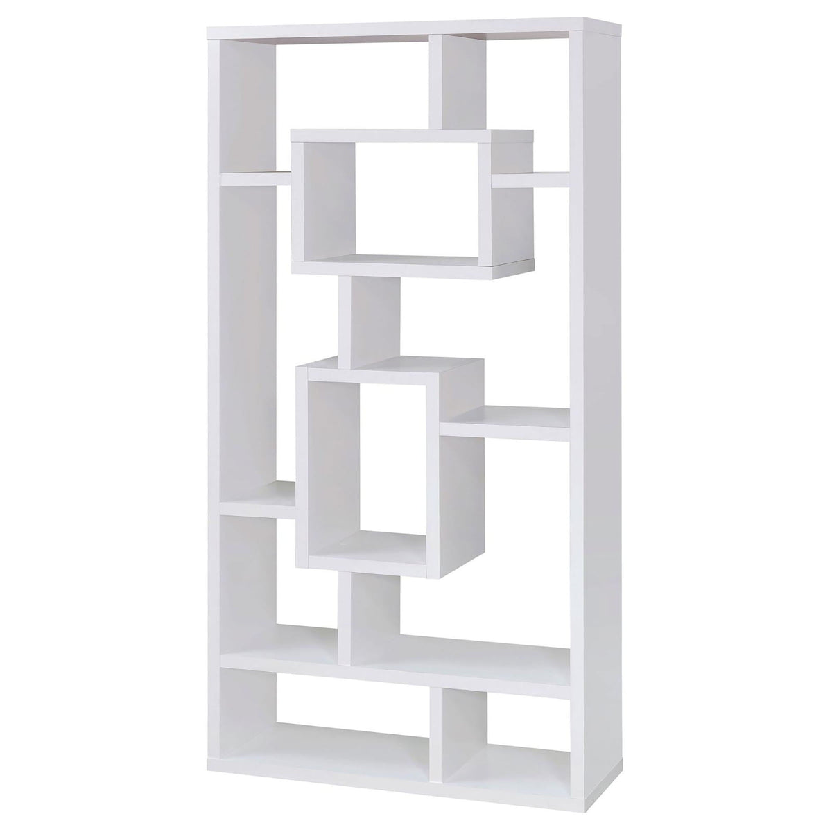 Geometric 10 Shelf Open Back Bookcase With Interlocking Shelves - White