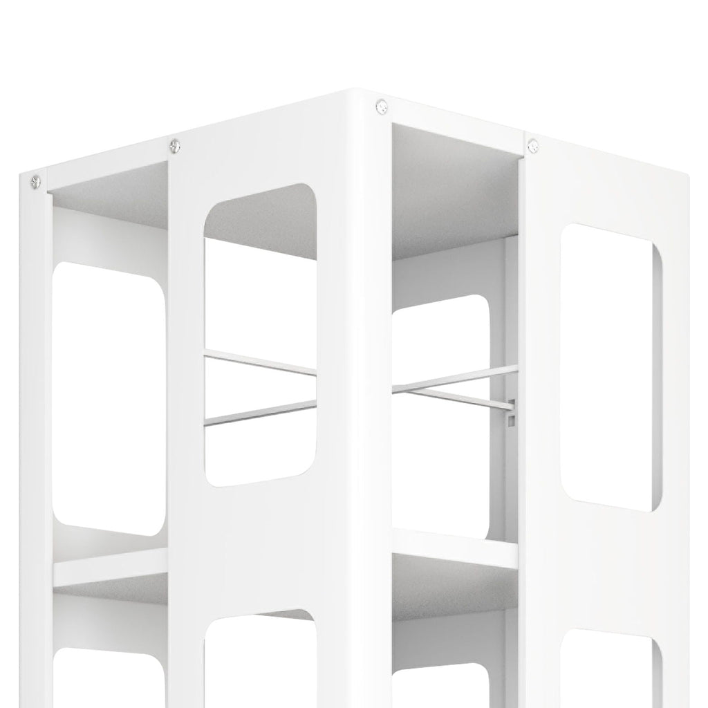 4 Tier All Steel Rotating Bookshelf With 360° Wheels, Large Size Sturdy & Spacious Book Rack, New Style Bookshelf - White