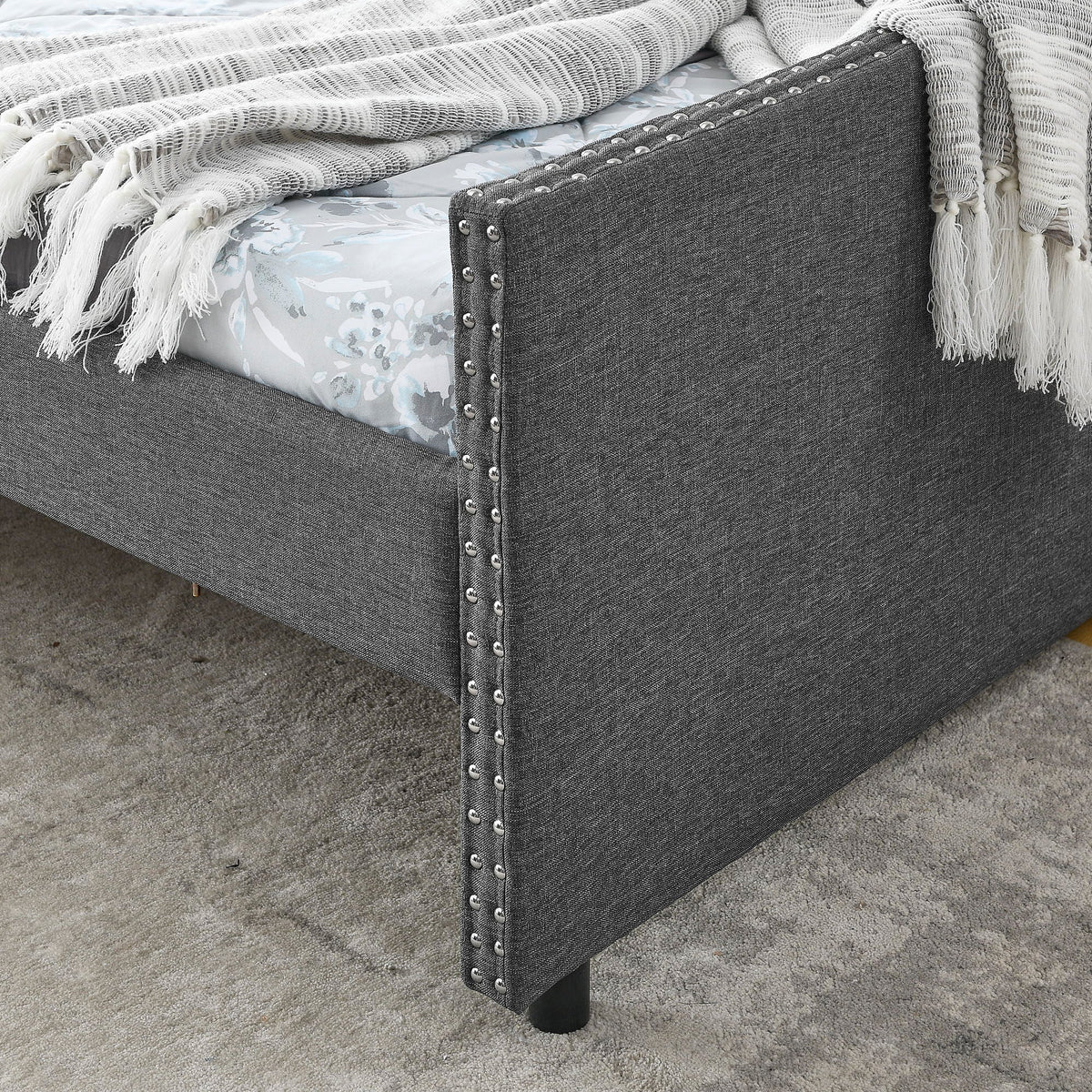 Upholstered Tufted Daybed With 2 Drawers, Waved Arms
