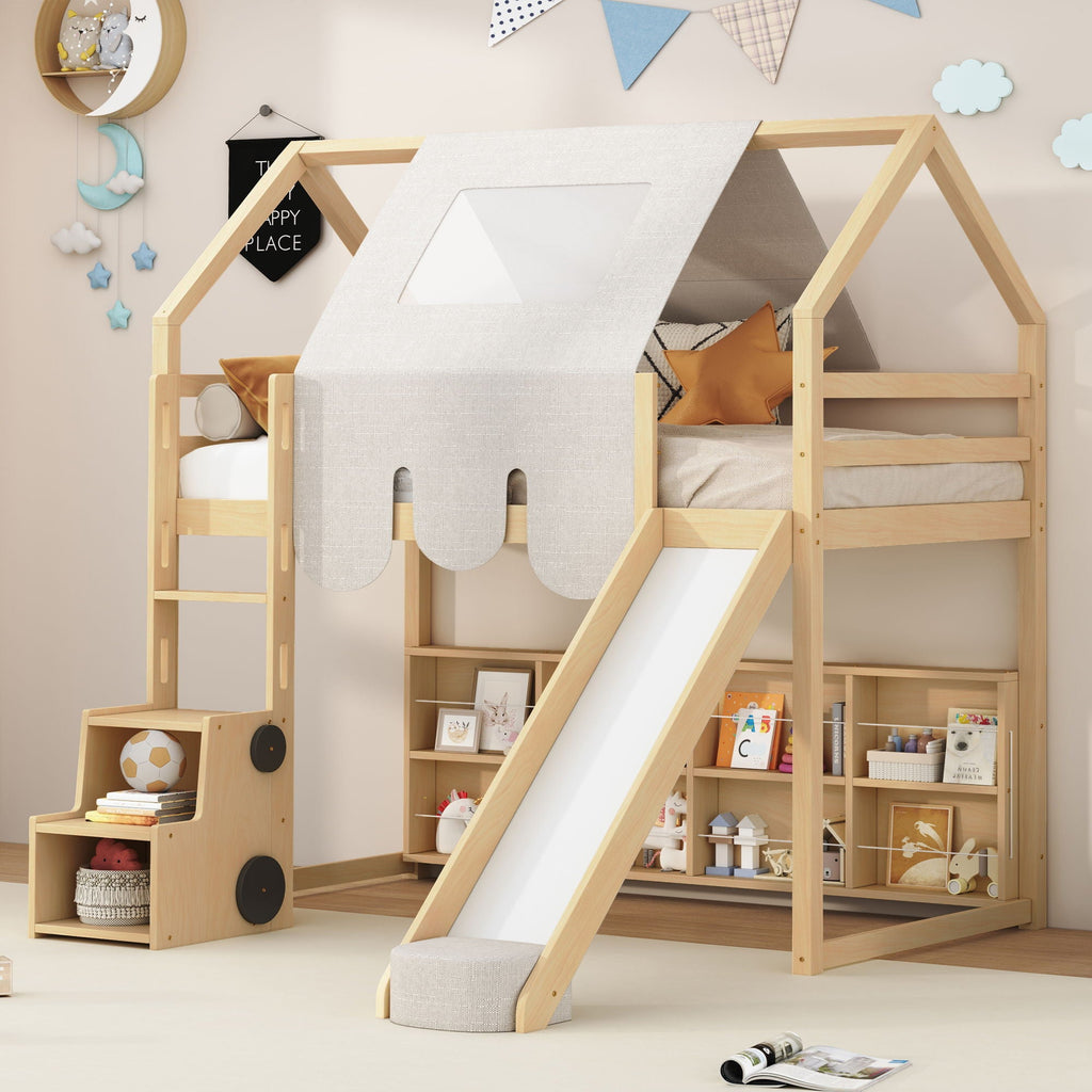 Loft Bed With House Shaped Frame And Tent