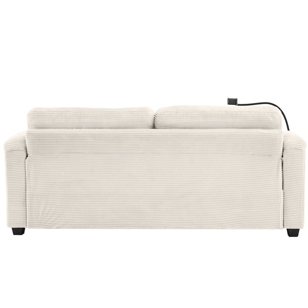 Sleeper Sofa Loveseat Sofa With Full Size Mattress, 2 USB Ports, 2 Cup Holders, 2 Side Pockets And Phone Holder