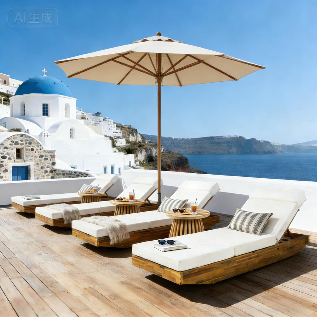 Modern Acacia Wood Outdoor Chaise Lounge