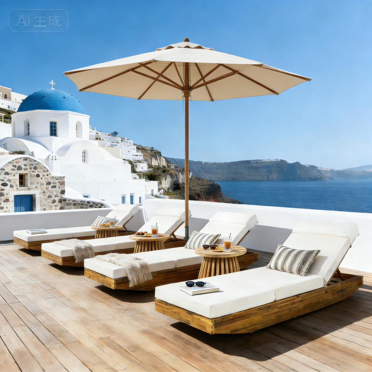 Modern Acacia Wood Outdoor Chaise Lounge