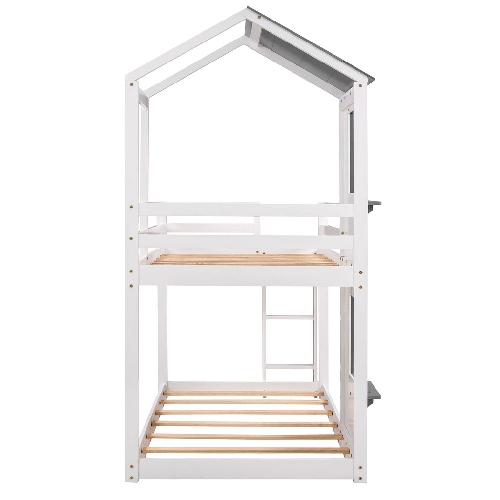 Bunk Bed Wood Bed & Roof, Window, Guardrail, Ladder
