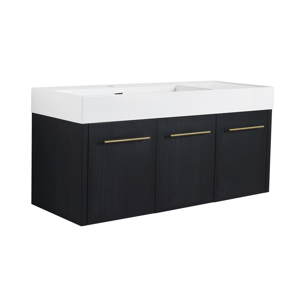 Contemporary 48" Wall Mounted Bathroom Vanity With Resin Sink And Soft Closing Doors And Line - Black Chestnut