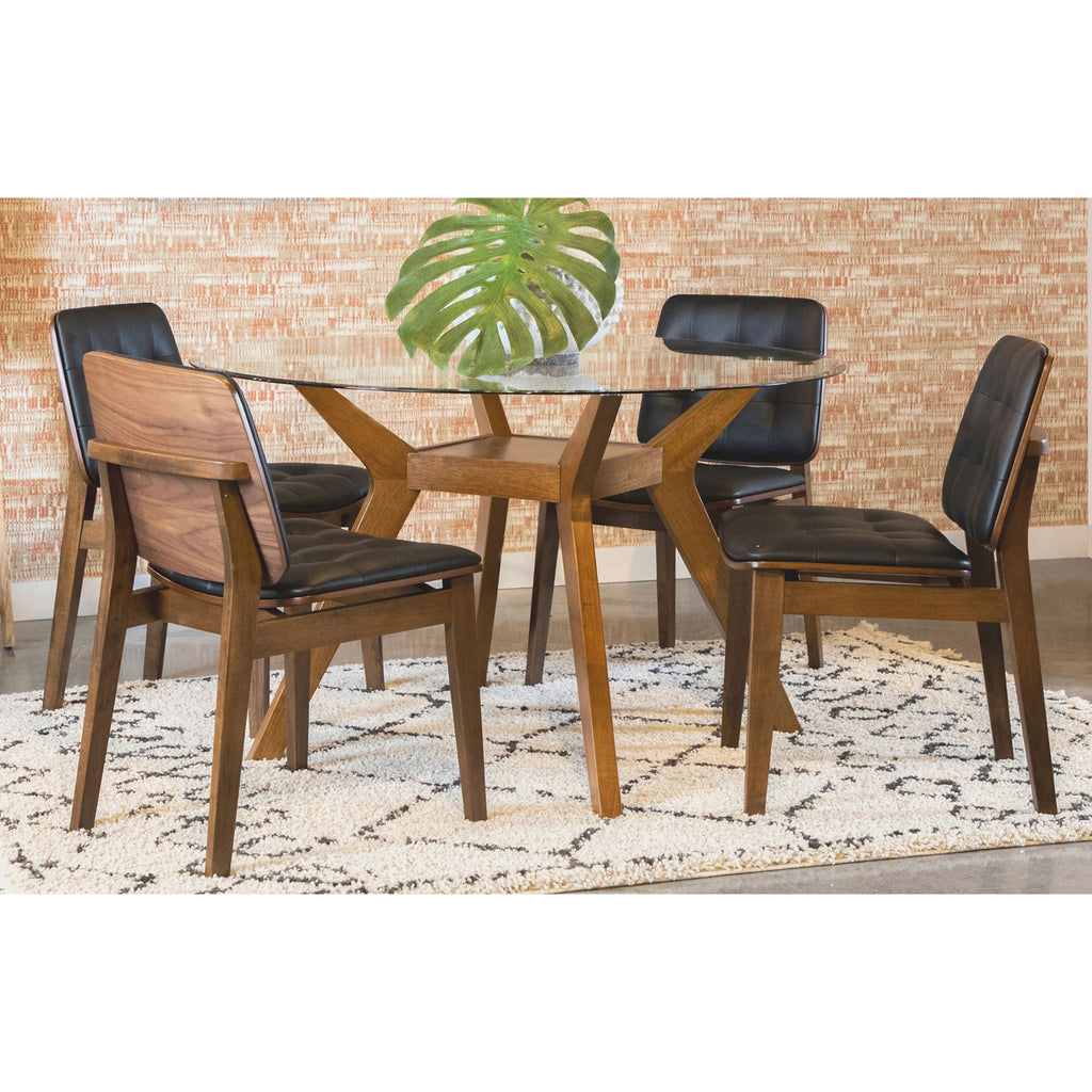 Flynn - 5 Piece Glass Top Dining Table Sets And Chairs - Brown