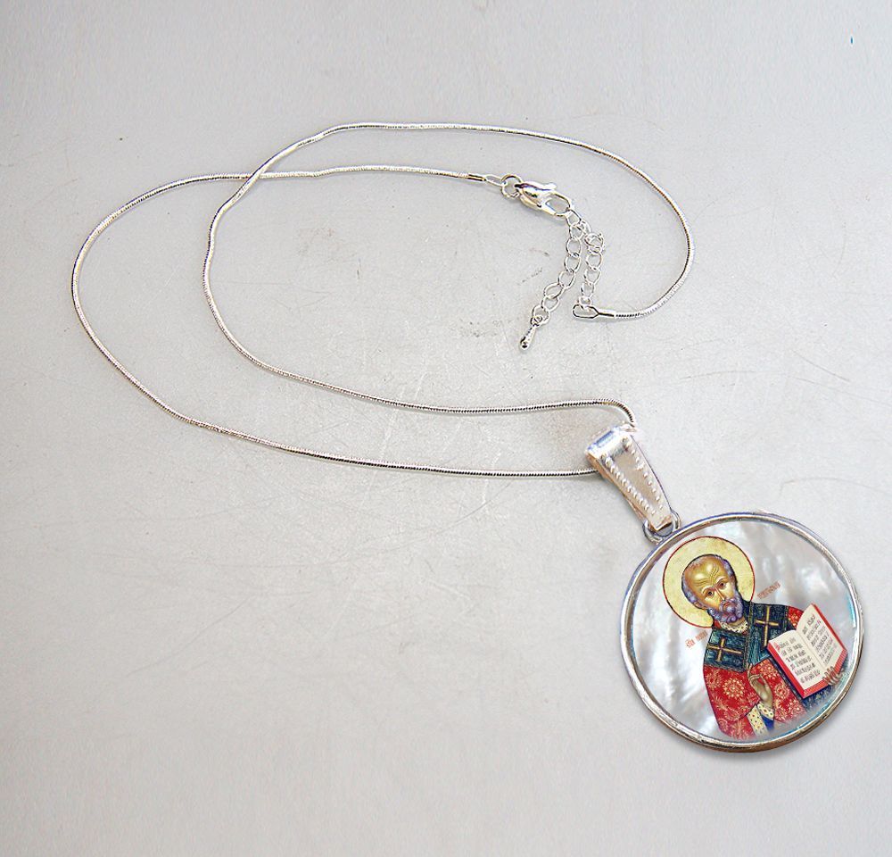 Saint Nicholas Silver Plated Mother of Pearl Necklace - 43021