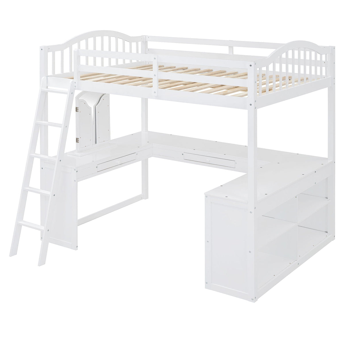 Loft Bed With Drawers, Cabinet, Shelves With Desk
