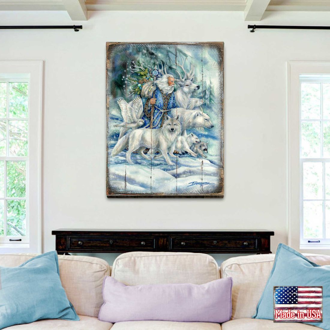 Cool Winds Father Winter Animals Wooden Wall Art by J. Bergsma - Nature Wildlife Décor  - 8592862BP-JB