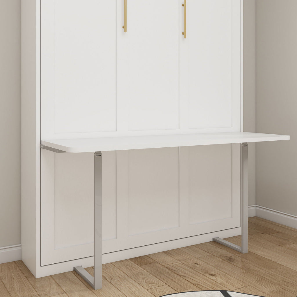 Queen Size Murphy Wall Bed With Side Storage Cabinets - White