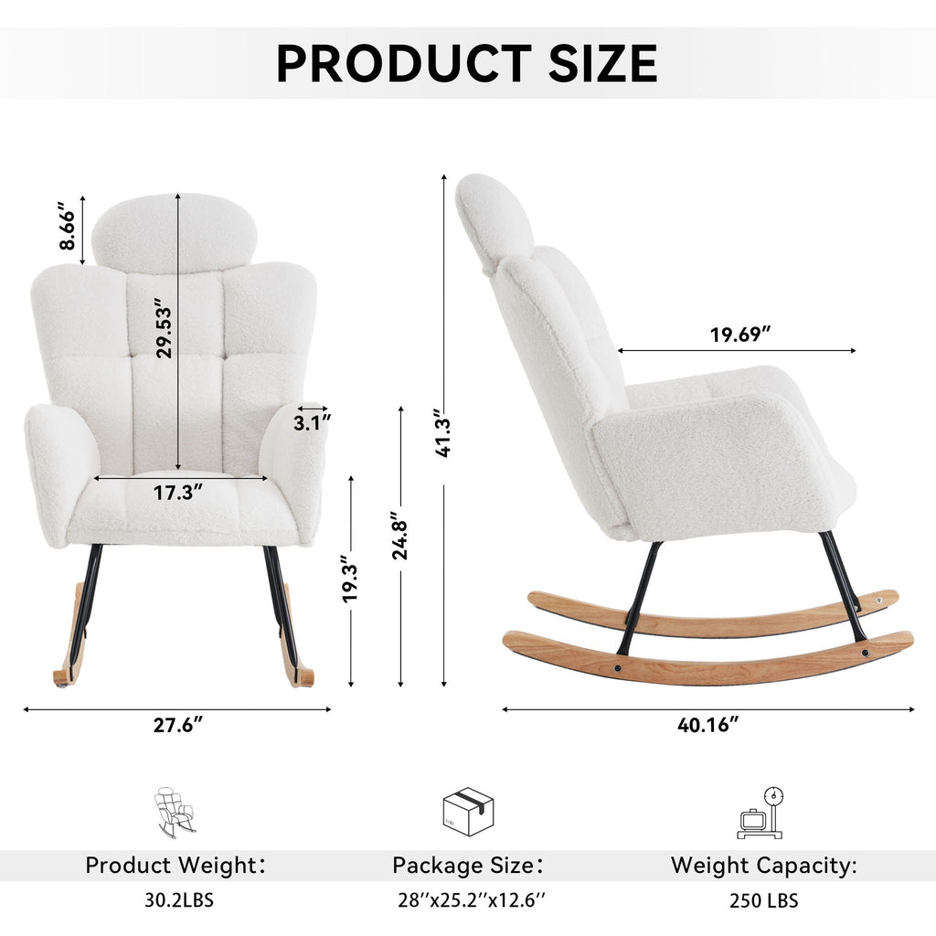 Contemporary Teddy Fabric Upholstered Nursery Rocking Glider Chair With High Backrest And Pillow