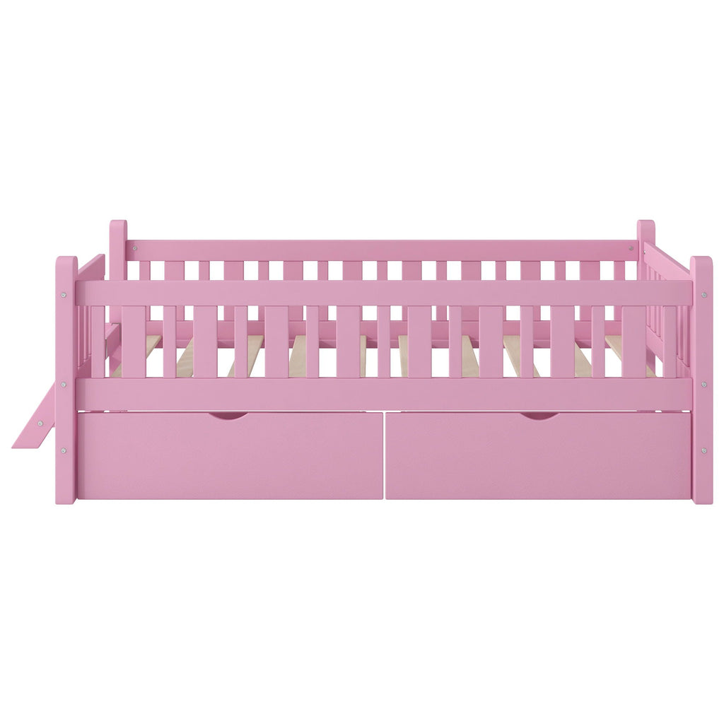 Platform Bed With Guardrail And 2 Drawers