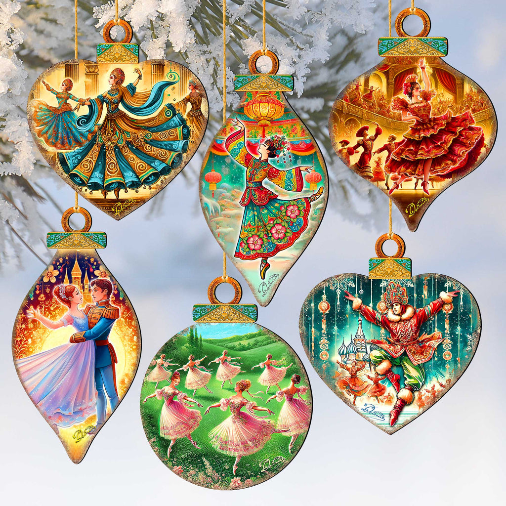 The Enchanted Nutcracker Suite Eco Wood Ornaments Set of 12 by G. DeBrekht - Christmas Décor - 8610103-S12