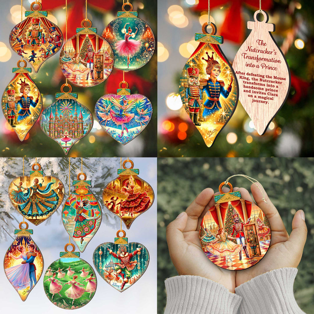 The Enchanted Nutcracker Suite Eco Wood Ornaments Set of 12 by G. DeBrekht - Christmas Décor - 8610103-S12