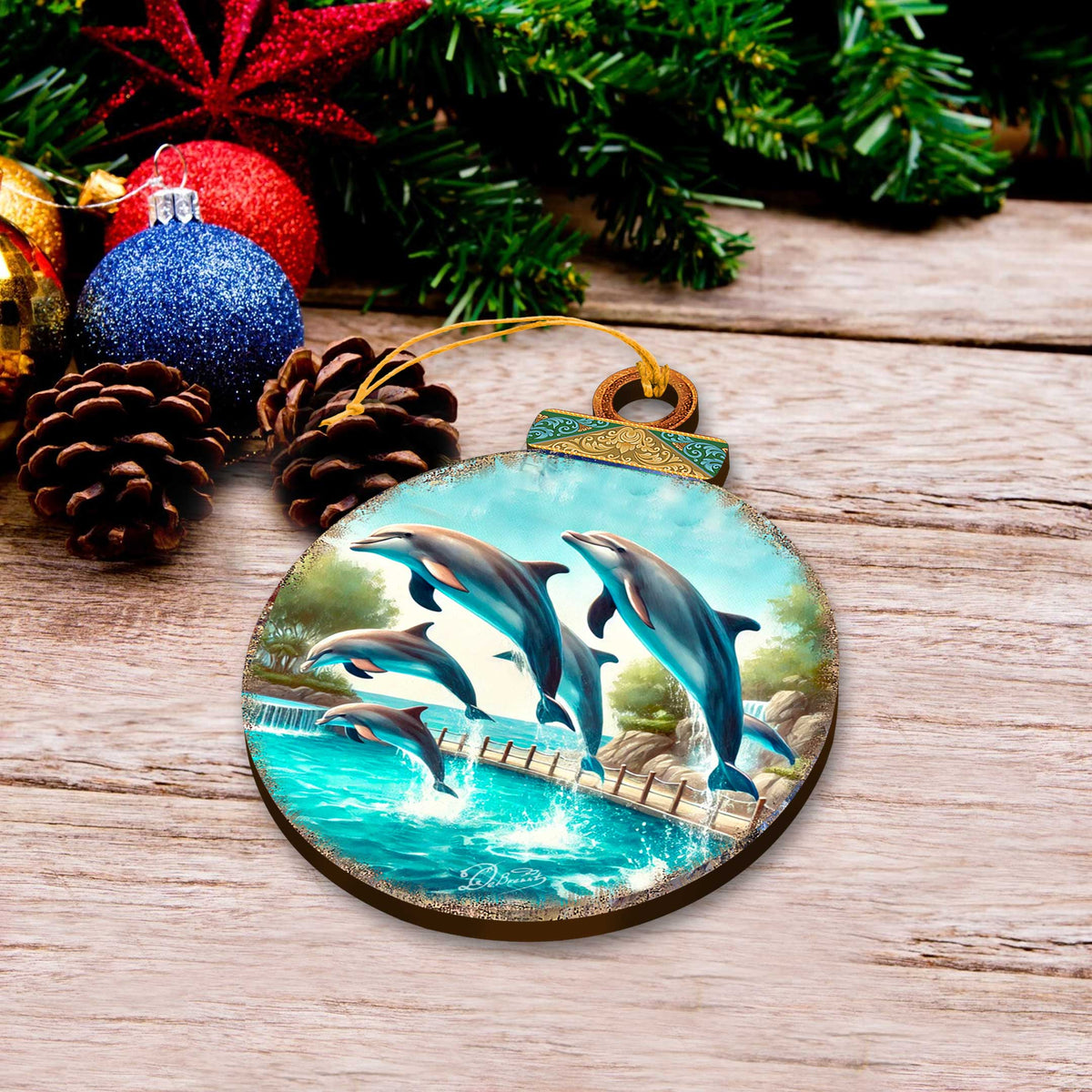 Ocean & Marine Life Eco Wood Christmas Ornaments Set of 12 – Handcrafted Coastal Décor by G.DeBrekht - 8610105-S12
