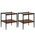 Modern Rectangle End Table (Set of 2) With Tempered Glass Tabletop And Layer - Brown