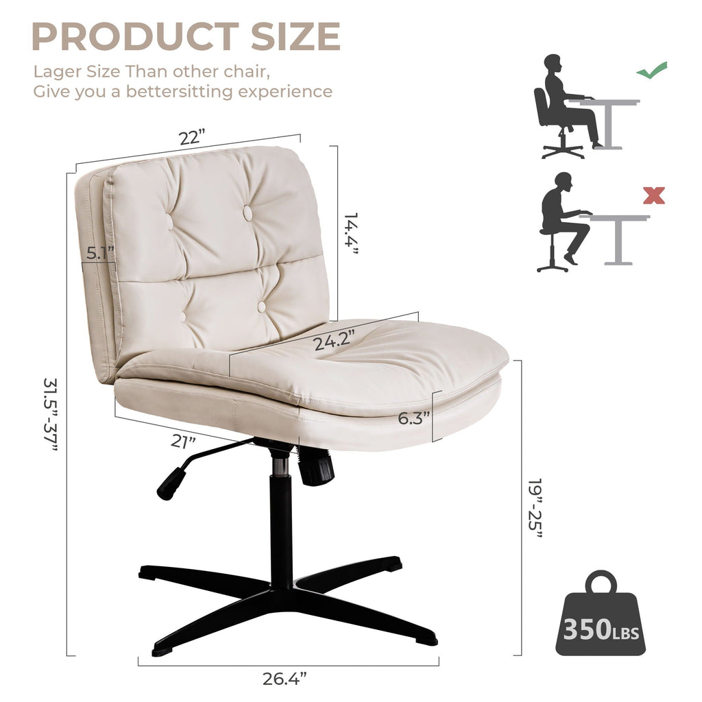 Large Size Armless Home Office Desk Chair Vanity Chair No Wheels - Beige